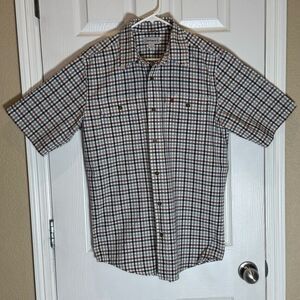 Carhartt Men's Medium Short Sleeve Button Down Relaxed Fit Shirt Blue Red Plaid